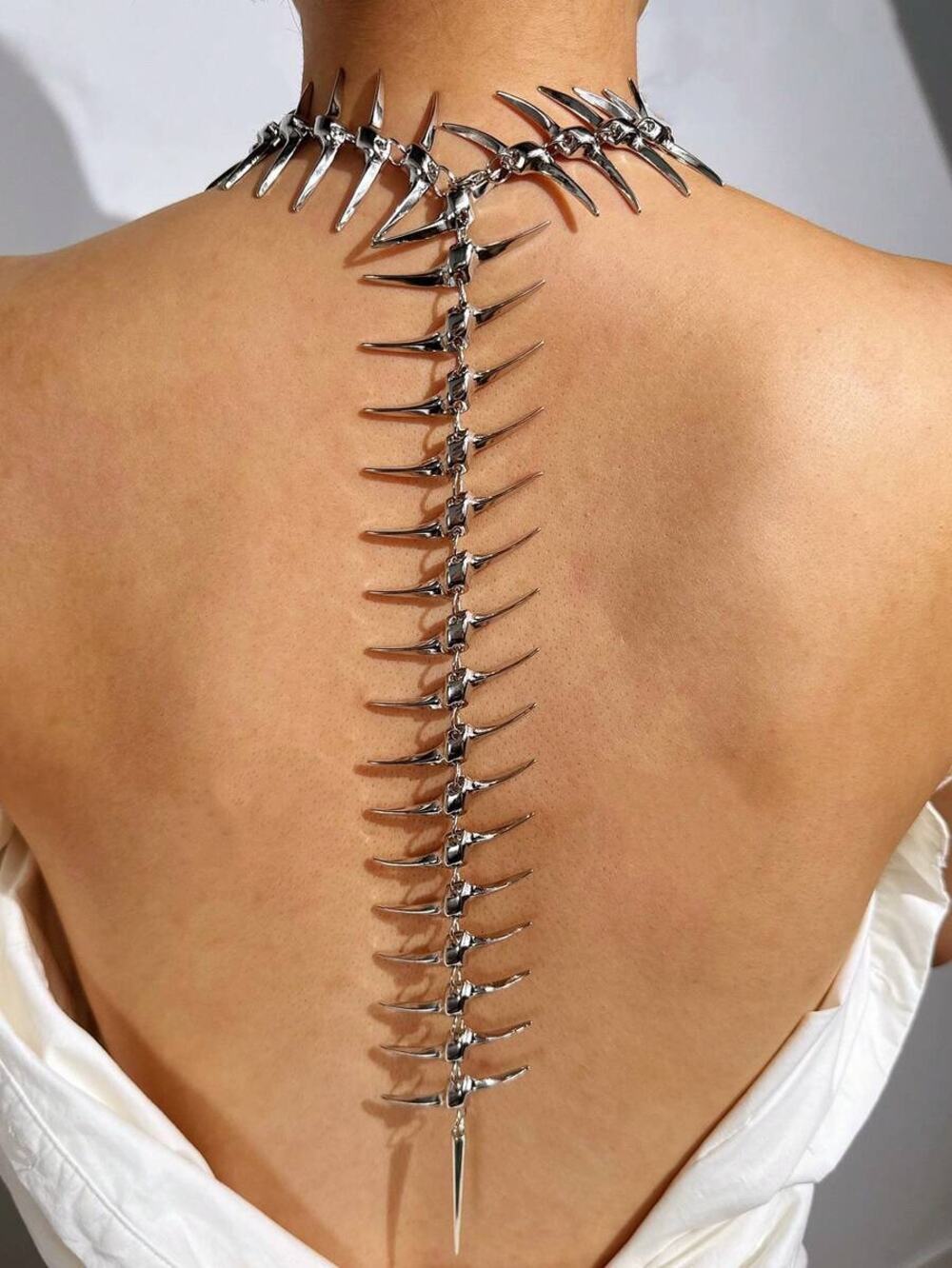 Punk Avant-garde Silver Skeleton Spine Bone Statement Choker Necklace